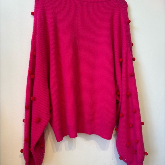 CROSBY by Mollie Burch Hot Pink Pom-Pom Sweater medium - Picture 4 of 8